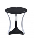 20" Silver And Black Mirrored Glass And Iron Round End Table With Shelf - Homeroots
