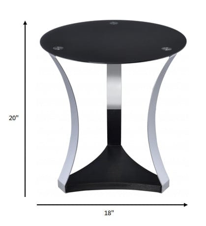 20" Silver And Black Mirrored Glass And Iron Round End Table With Shelf - Homeroots