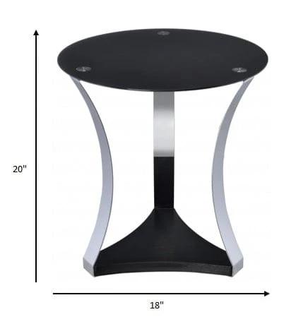 20" Silver And Black Mirrored Glass And Iron Round End Table With Shelf - Homeroots