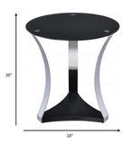 20" Silver And Black Mirrored Glass And Iron Round End Table With Shelf - Homeroots