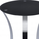 20" Silver And Black Mirrored Glass And Iron Round End Table With Shelf - Homeroots