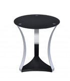 20" Silver And Black Mirrored Glass And Iron Round End Table With Shelf - Homeroots