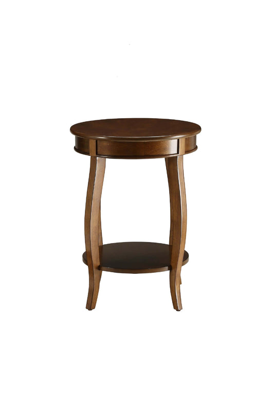 24" Brown Solid Wood Round End Table With Shelf - Homeroots