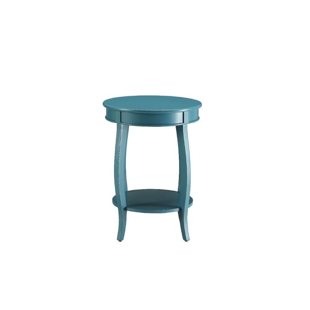 24" Teal Blue Solid Wood Round End Table With Shelf - Homeroots