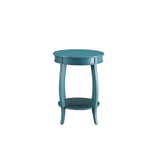 24" Teal Blue Solid Wood Round End Table With Shelf - Homeroots
