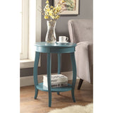24" Teal Blue Solid Wood Round End Table With Shelf - Homeroots