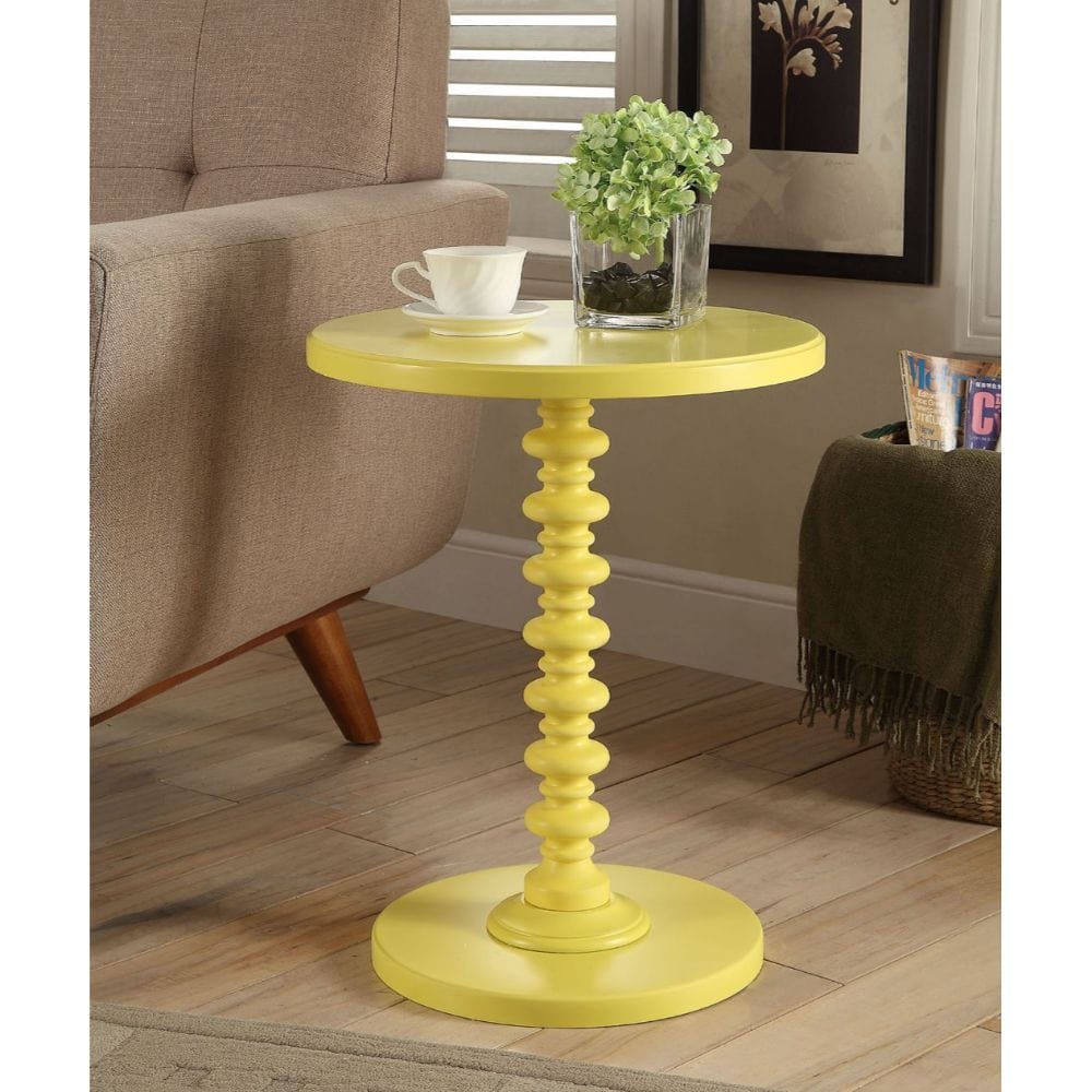 22" Yellow Solid Wood Round End Table - Homeroots