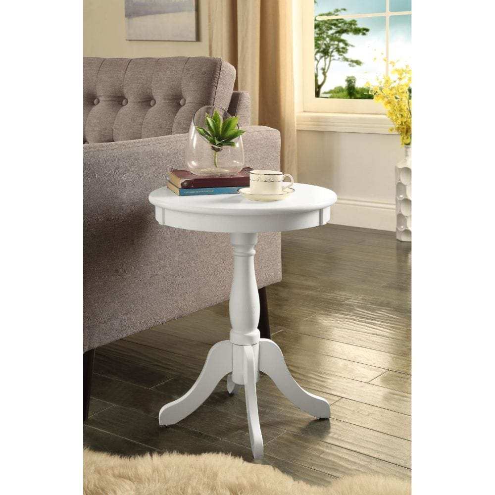 Cottage White Wood Pedestal Side Or End Table - Homeroots - Flyclothing LLC