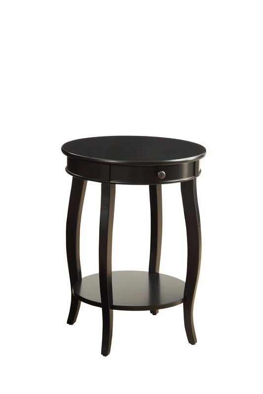 24" Blakc And Black Solid Wood Round End Table With Shelf - Homeroots