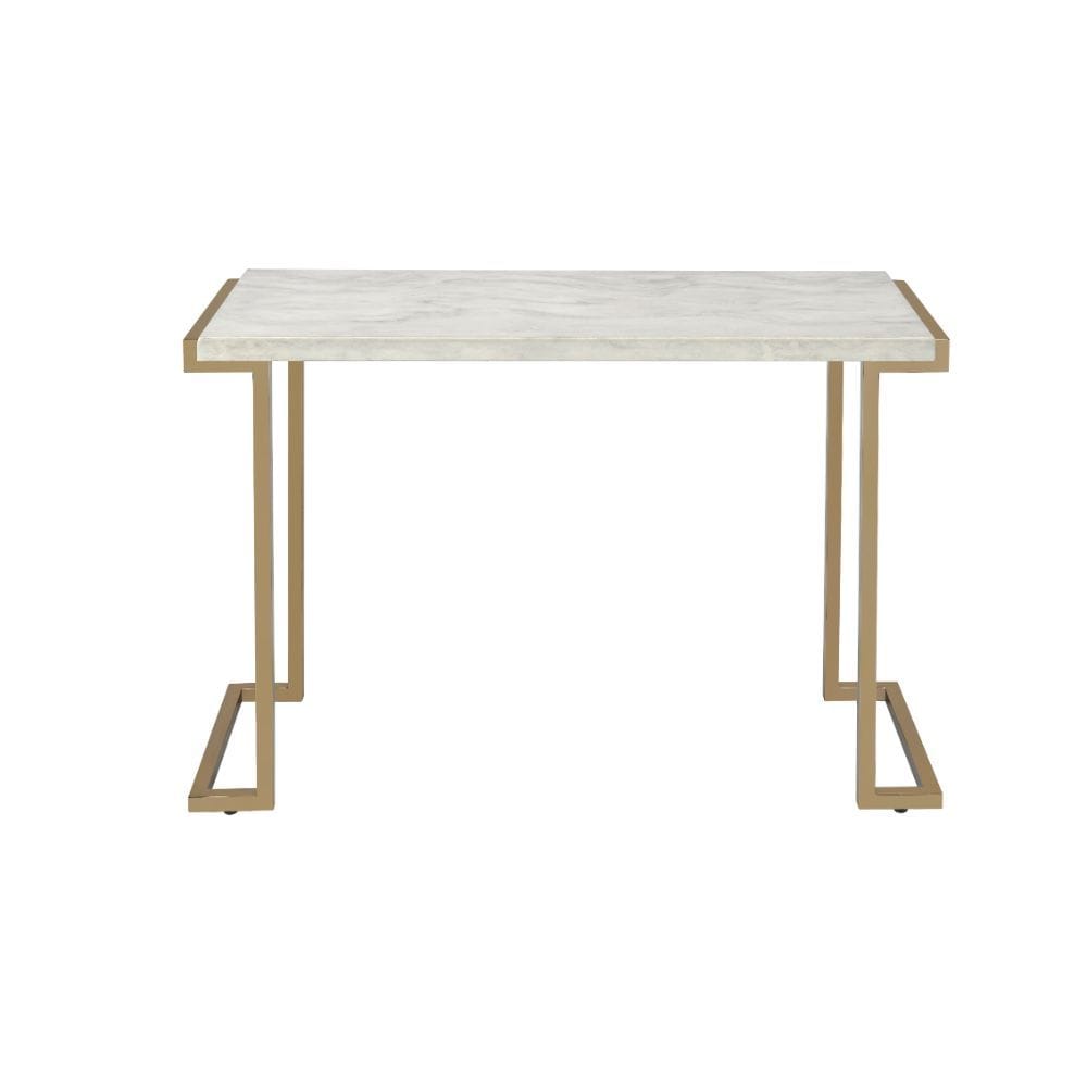 44" White And Gold Faux Marble And Iron Coffee Table - Homeroots - Flyclothing LLC