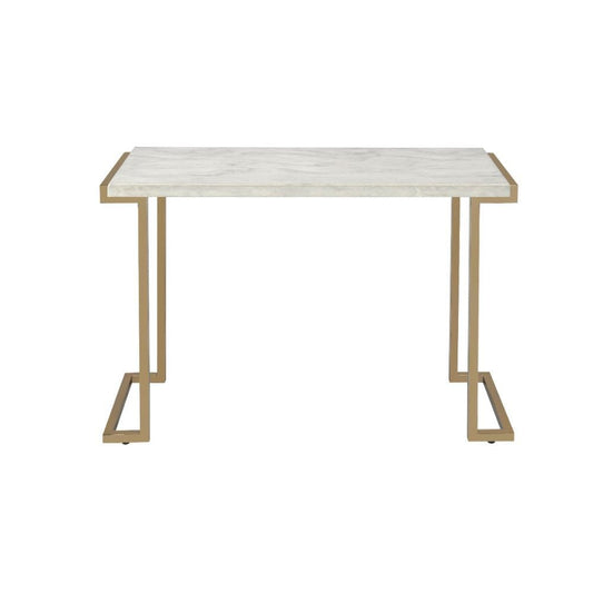 44" White And Gold Faux Marble And Iron Coffee Table - Homeroots