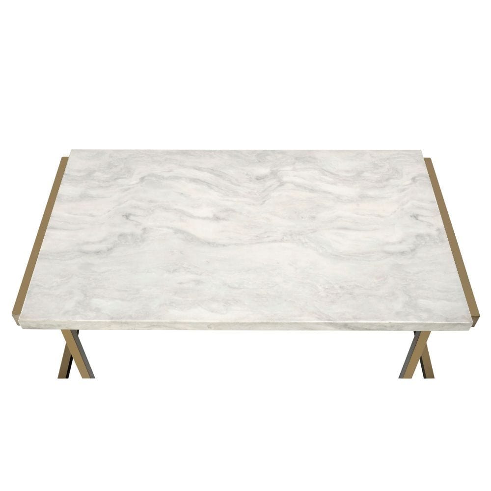 44" White And Gold Faux Marble And Iron Coffee Table - Homeroots - Flyclothing LLC