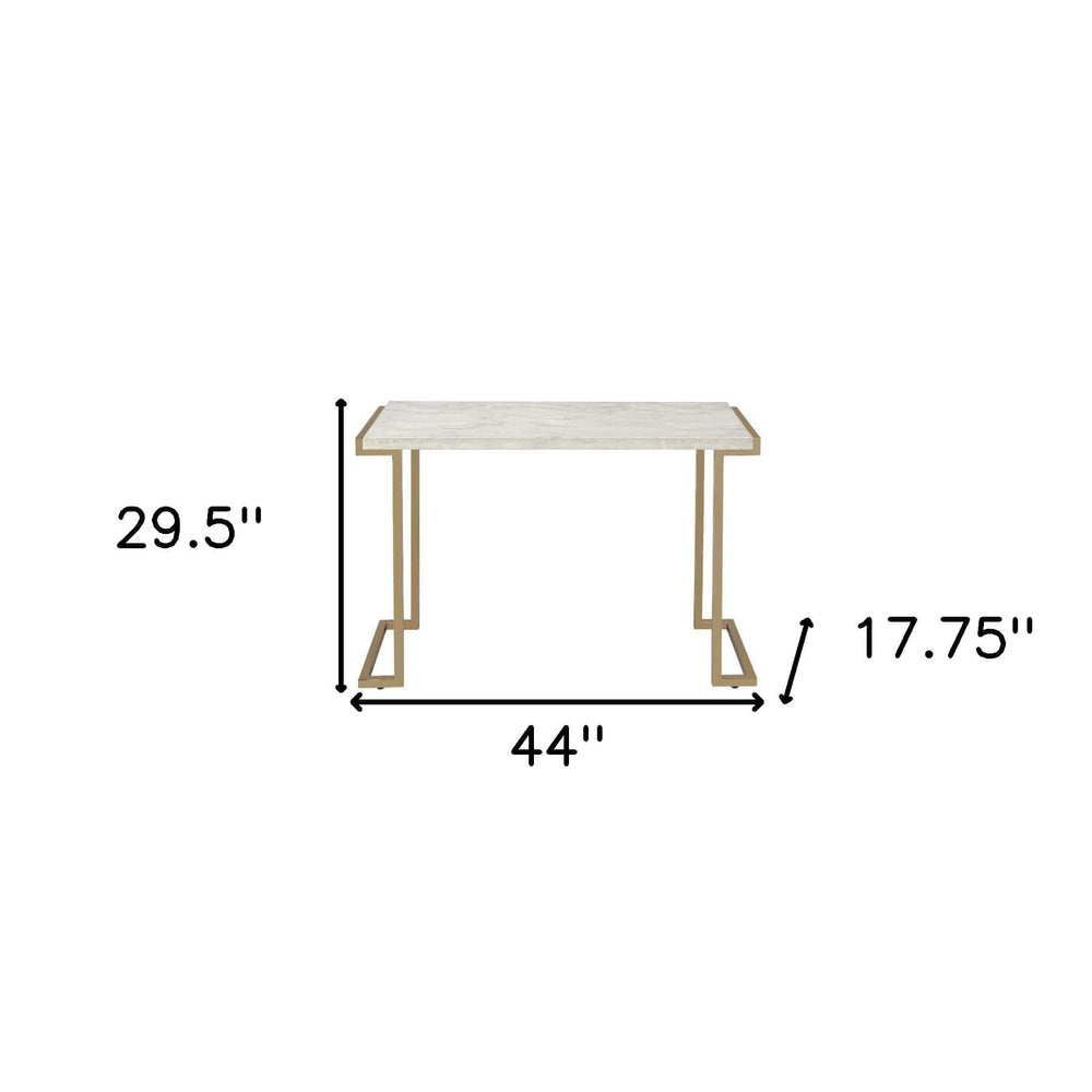 44" White And Gold Faux Marble And Iron Coffee Table - Homeroots - Flyclothing LLC