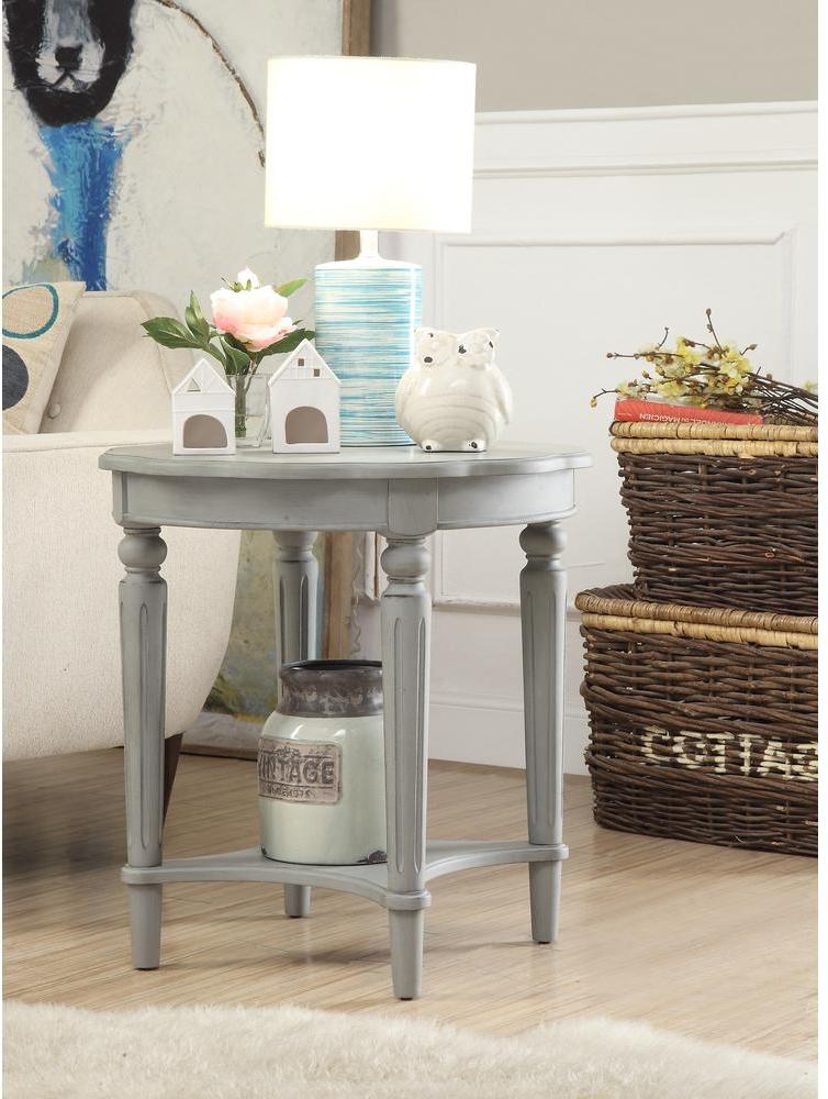 24" Light Slate Gray Solid Wood Round End Table With Shelf - Homeroots - Flyclothing LLC