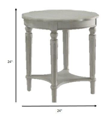 24" Light Slate Gray Solid Wood Round End Table With Shelf - Homeroots - Flyclothing LLC