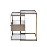 Set of Two 26" Brass And Clear Glass And Iron End Table With Drawer And Two Shelves With Magazine Holder - Homeroots