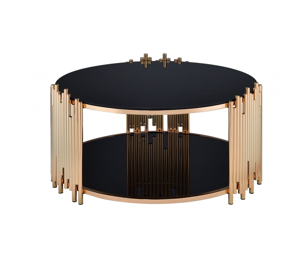37" X 37" X 18" Black Glass And Gold Coffee Table - Homeroots - Flyclothing LLC