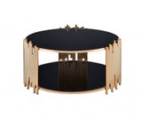 37" X 37" X 18" Black Glass And Gold Coffee Table - Homeroots - Flyclothing LLC