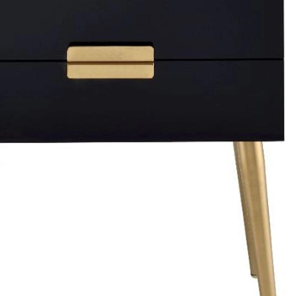 24" Black and Gold End Table With Two Drawers - Homeroots