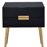 24" Black and Gold End Table With Two Drawers - Homeroots