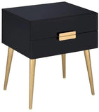 24" Black and Gold End Table With Two Drawers - Homeroots