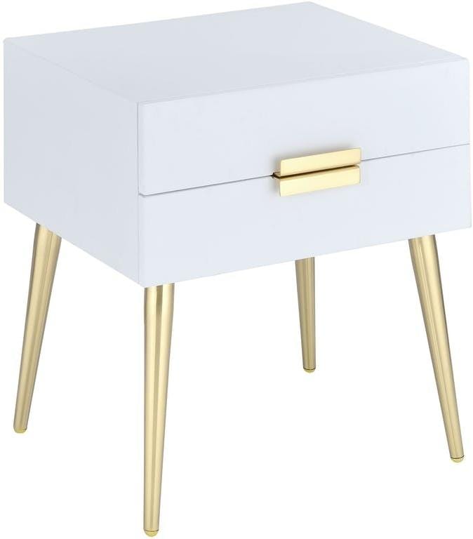 24" Gold And White End Table With Two Drawers - Homeroots