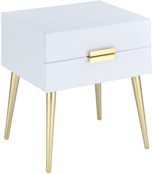 24" Gold And White End Table With Two Drawers - Homeroots