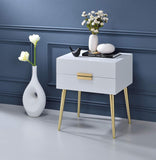 24" Gold And White End Table With Two Drawers - Homeroots