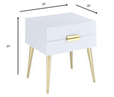 24" Gold And White End Table With Two Drawers - Homeroots