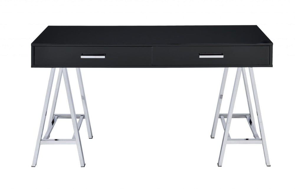 54" Black and Silver Writing Desk With Two Drawers - Homeroots - Flyclothing LLC