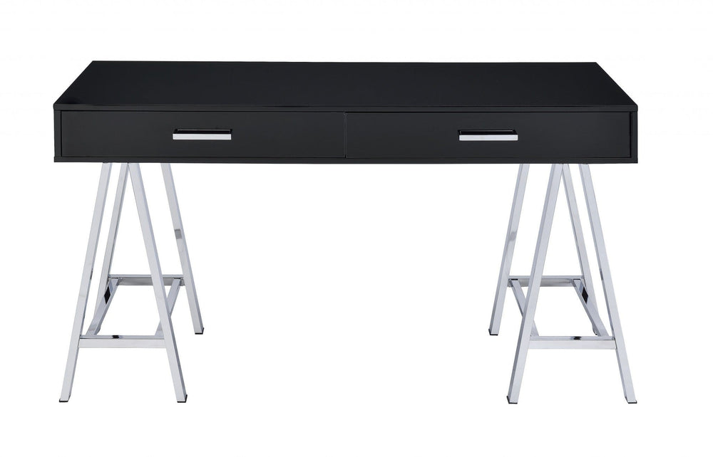 54" Black and Silver Writing Desk With Two Drawers - Homeroots - Flyclothing LLC