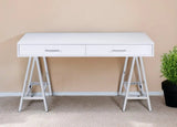 54" White and Silver Writing Desk With Two Drawers - Homeroots - Flyclothing LLC