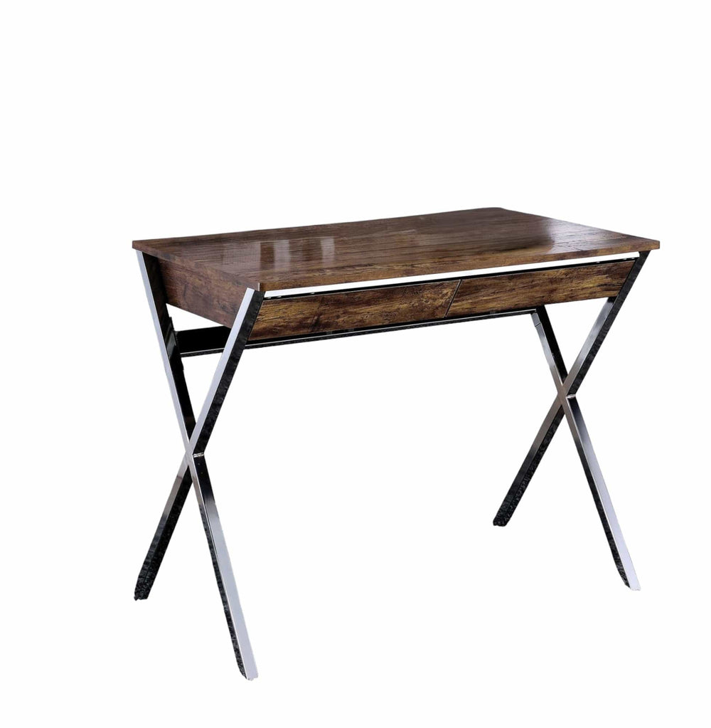 36" Brown and Silver Writing Desk With Two Drawers - Homeroots - Flyclothing LLC