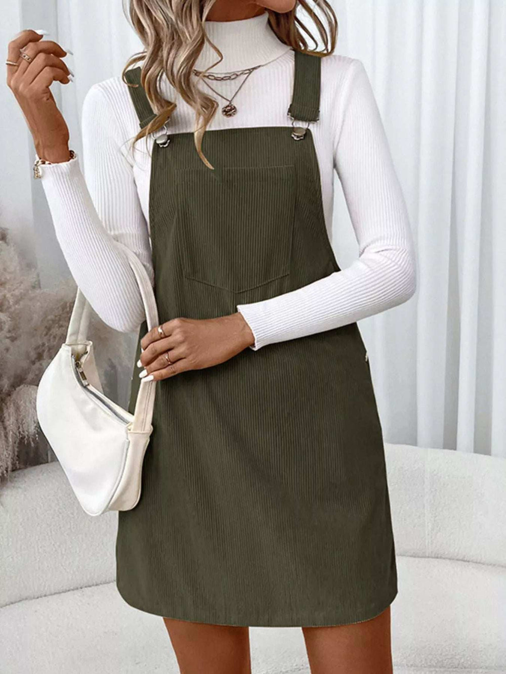 Corduroy Overall Mini Dress with Adjustable Straps - Trendsi - Flyclothing LLC