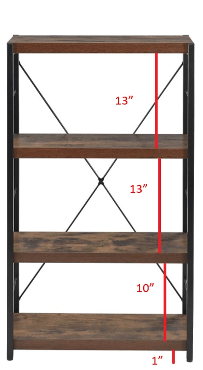 43" Brown and Black Metal and Wood Three Tier Etagere Bookcase - Homeroots - Flyclothing LLC