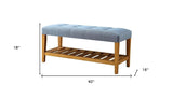 40" Blue and Brown Upholstered Polyester Bench with Shelves - Homeroots