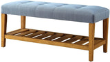 40" Blue and Brown Upholstered Polyester Bench with Shelves - Homeroots