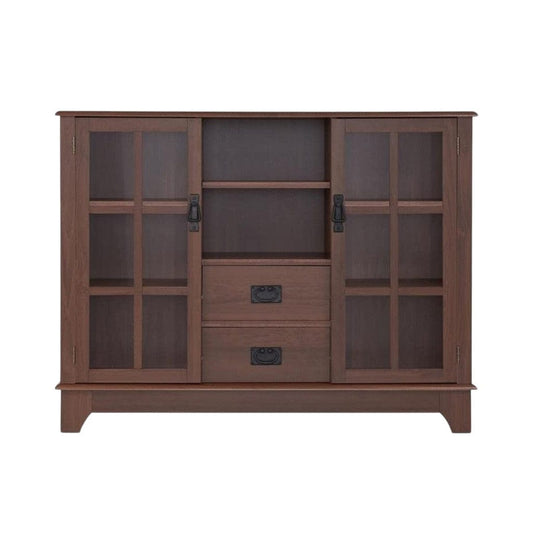 42" Walnut Two Drawer Sideboard with Glass Doors - Homeroots