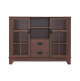 42" Walnut Two Drawer Sideboard with Glass Doors - Homeroots - Flyclothing LLC