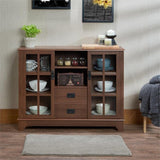 42" Walnut Two Drawer Sideboard with Glass Doors - Homeroots - Flyclothing LLC