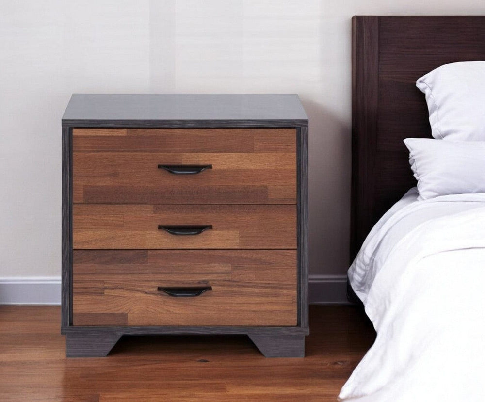 19" Espresso And Walnut Brown Three Drawer Wood Nightstand - Homeroots - Flyclothing LLC