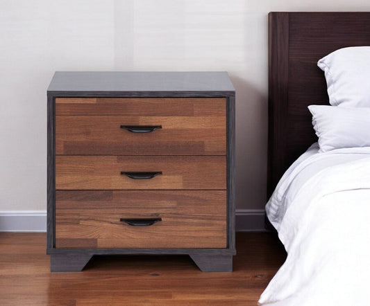 19" Espresso And Walnut Brown Three Drawer Wood Nightstand - Homeroots