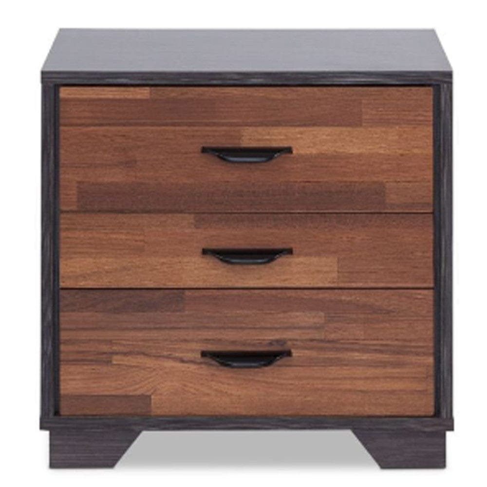 19" Espresso And Walnut Brown Three Drawer Wood Nightstand - Homeroots - Flyclothing LLC