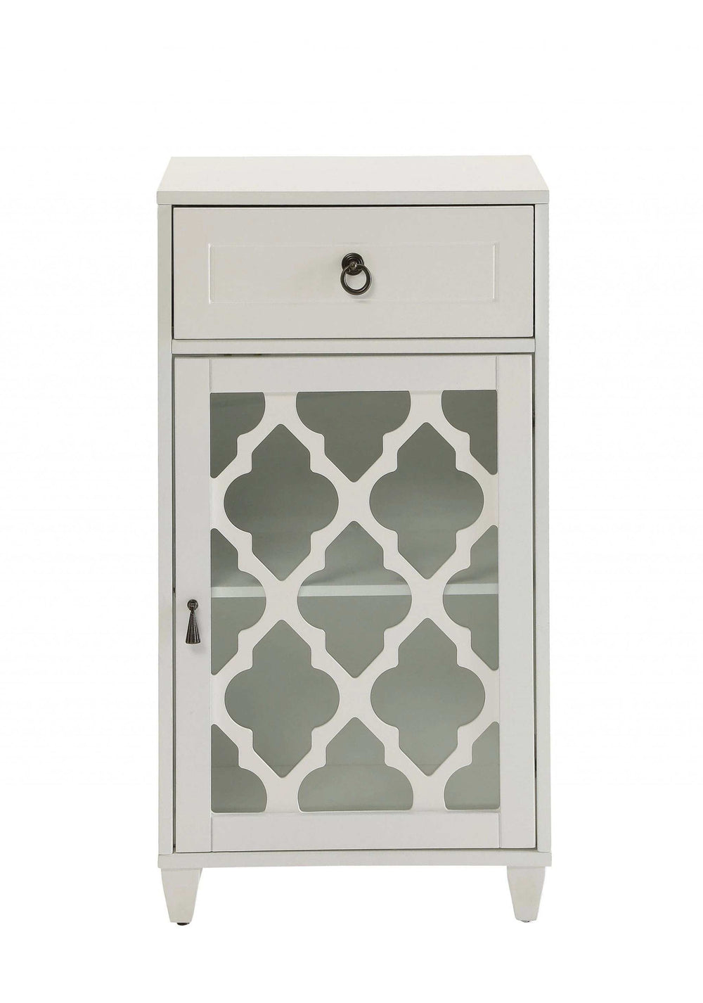 Fret Work Design Glass Door White Cabinet - Homeroots - Flyclothing LLC