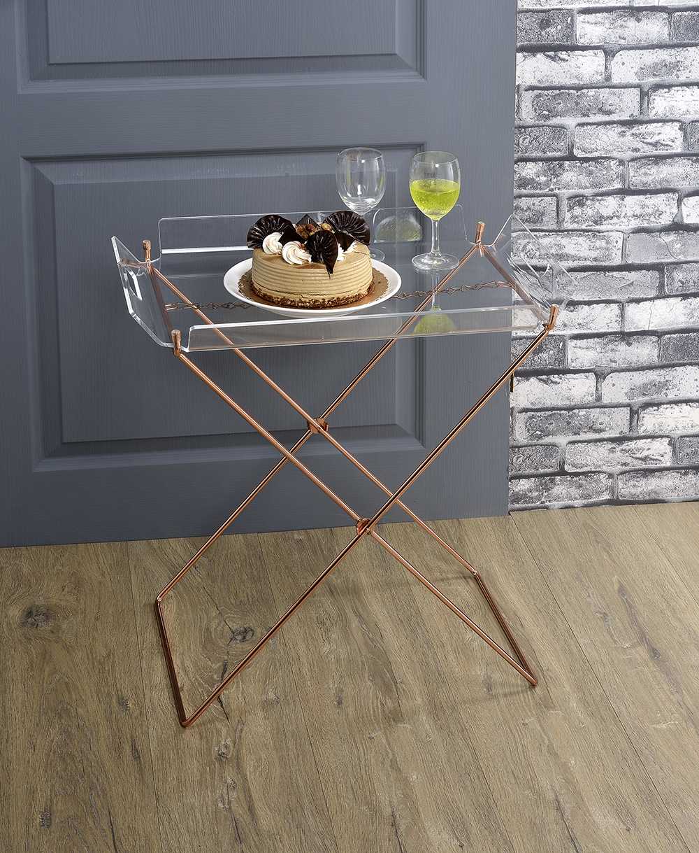 27" X 19" X 34" Clear Glass And Gold Serving Cart - Homeroots - Flyclothing LLC