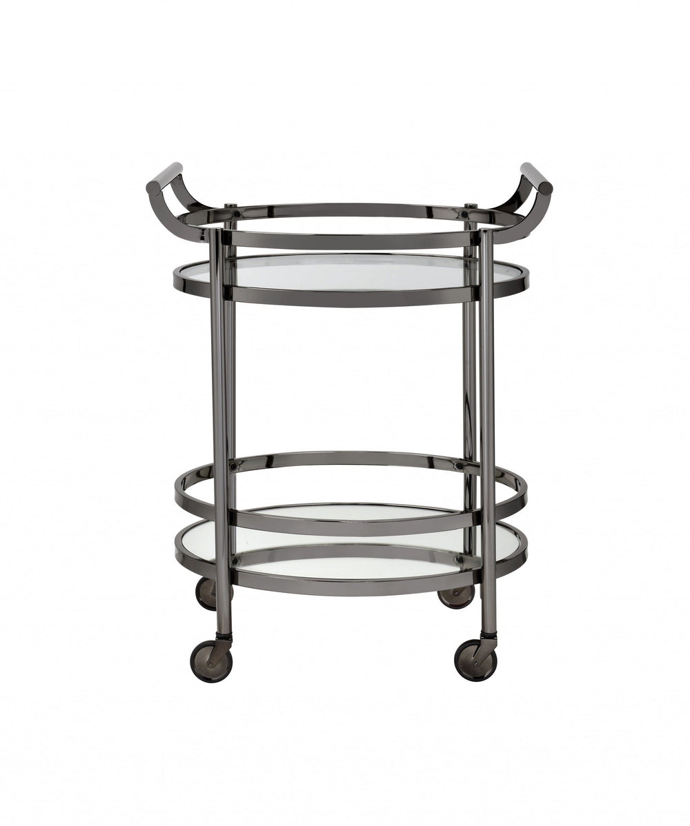 27" X 19" X 34" Clear Glass And Black Nickel Serving Cart - Homeroots - Flyclothing LLC