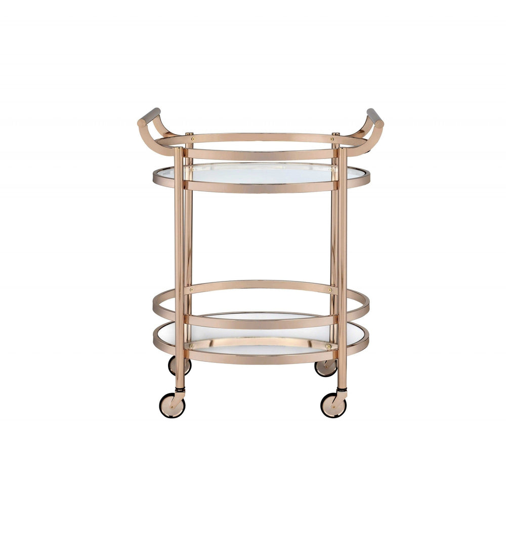 27" X 19" X 34" Clear Glass And Rose Gold Serving Cart - Homeroots - Flyclothing LLC