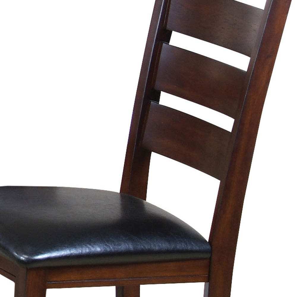 Set of Two Black And Brown Upholstered Faux Leather Ladder Back Dining Side Chairs - Homeroots - Flyclothing LLC