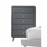 46" Light Gray Upholstery 5 Drawer Chest Dresser With Light Natural Legs - Homeroots