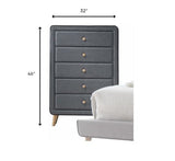 46" Light Gray Upholstery 5 Drawer Chest Dresser With Light Natural Legs - Homeroots